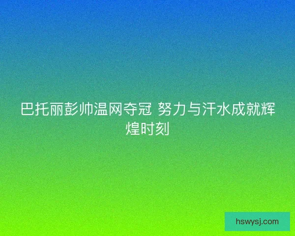 巴托丽彭帅温网夺冠 努力与汗水成就辉煌时刻